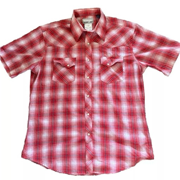 Wrangler Wrancher Western Shirt Pearl Snap Size Large Red Plaid Short Sleeves - Picture 1 of 9